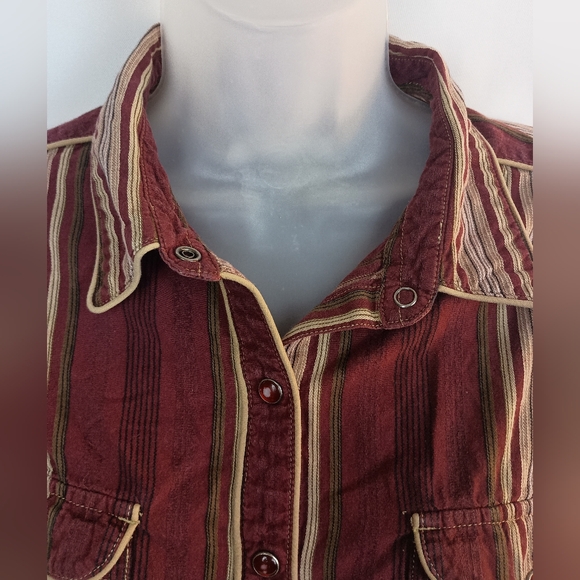COLUMBIA coastal cowgirl western vintage Striped Burgundy Button-Up Shirt siz xl - Picture 4 of 9